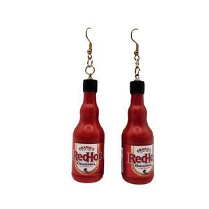 Franks RedHot Hot Sauce Bottle Earrings Red Hook Dangle 3.5"